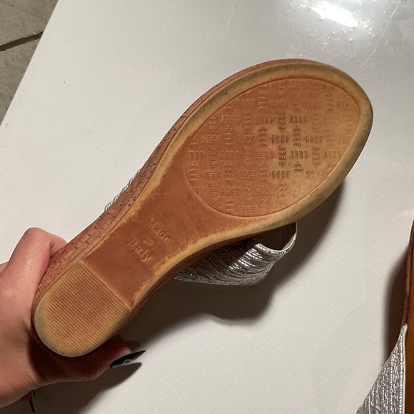 Italian Shoemakers Silver and Tan Wedges